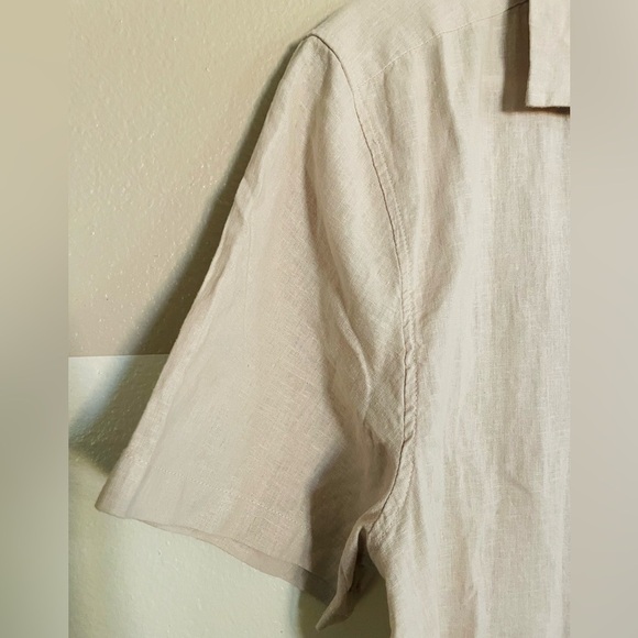 Magaschoni Men's Beige European Linen Blend Casual Button Down Shirt - Picture 9 of 9